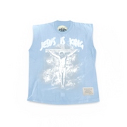 Jesus is King Muscle Tee - Carolina Blue