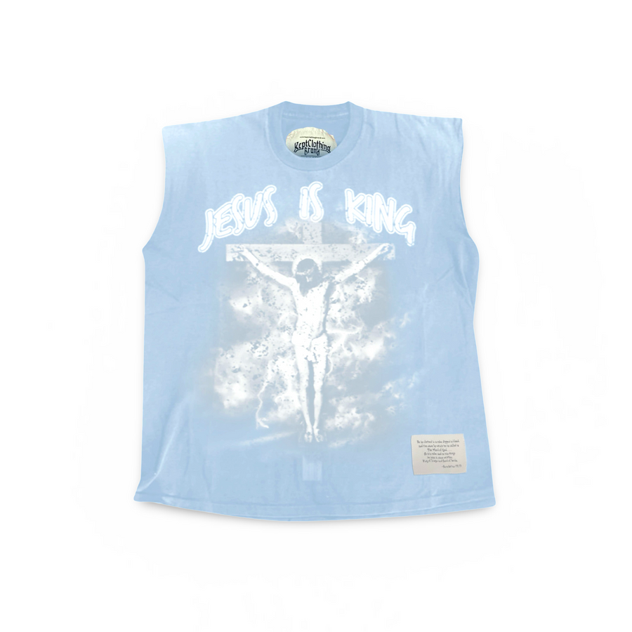 Jesus is King Muscle Tee - Carolina Blue