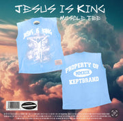 Jesus is King Muscle Tee - Carolina Blue