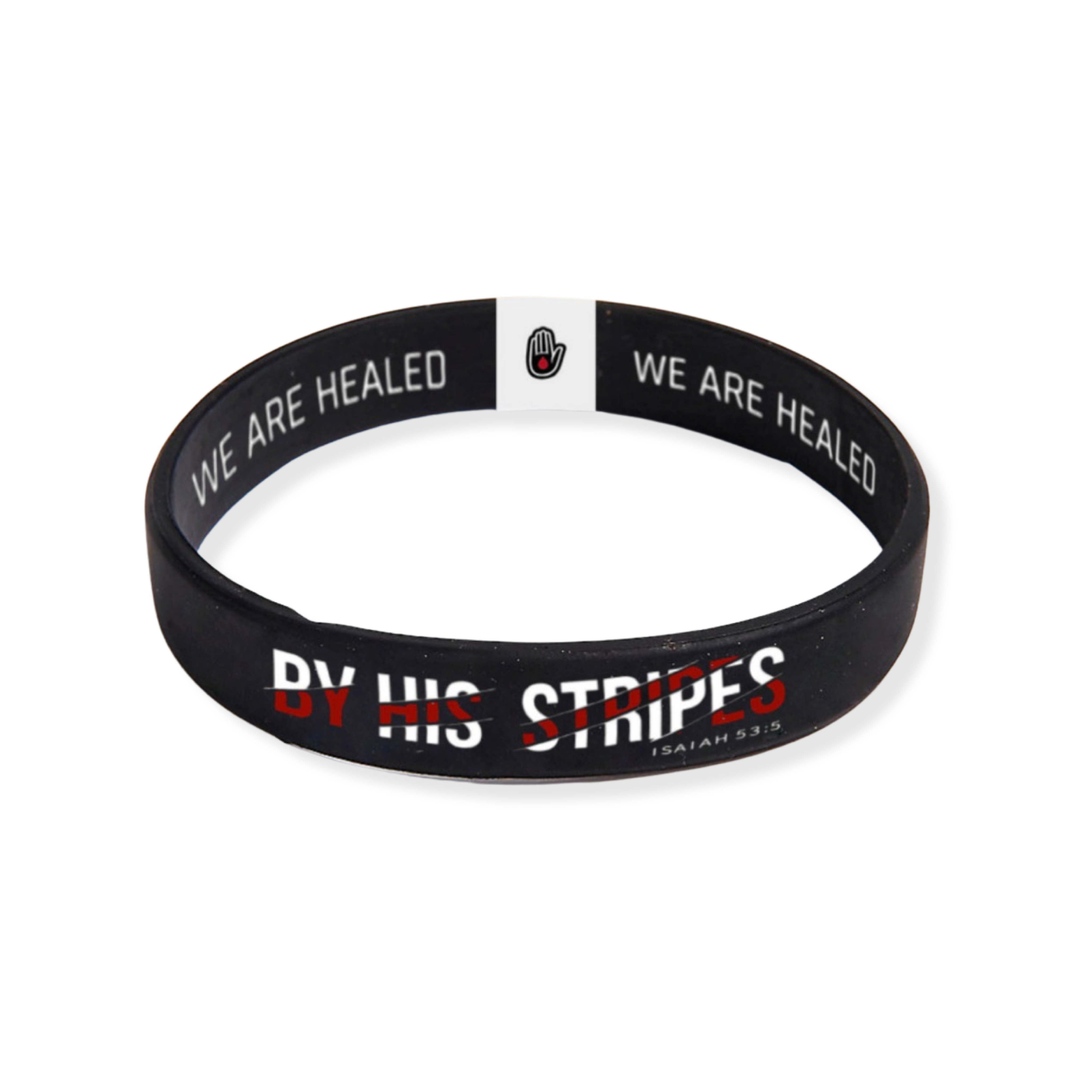 A bracelet with a bible passage written on it.